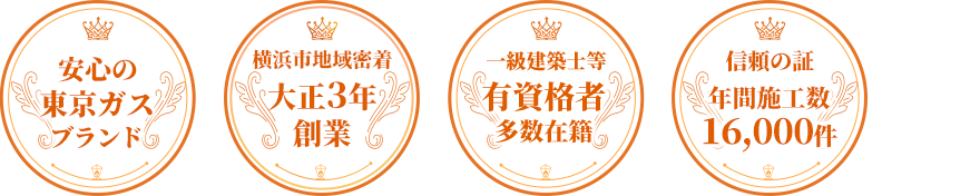 安心の東京ガスブランド/横浜市地域密着大正3年創業/一級建築士有資格者多数在籍/信頼の証年間施工数16,000件